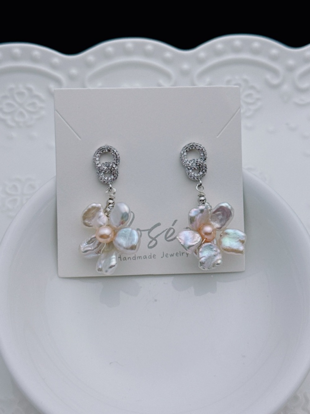 26E315 Handmade Freshwater Baroque Pearl Flower Dangling Earrings S925 post